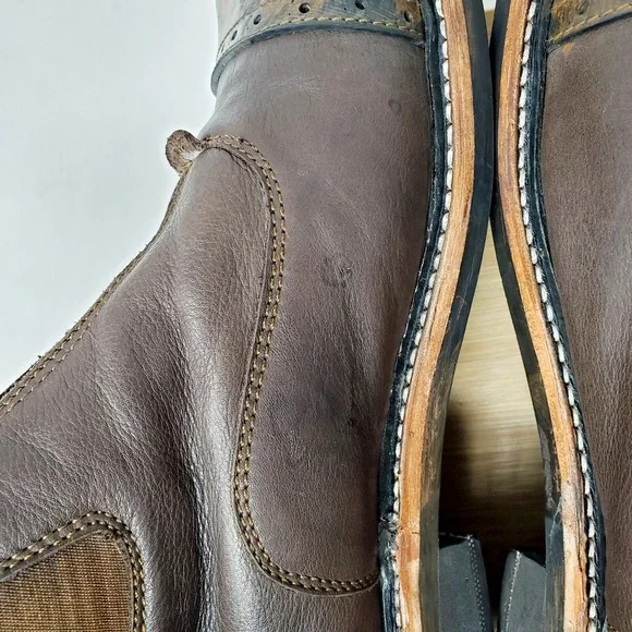 PSKaufman Chelsea Boots Mens 13‎ Brown Leather Front Zip Brogue Cap Toe Shoes